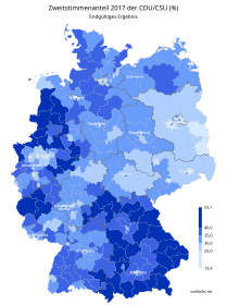 Endgültiges Ergebnis der Bundestagswahl 2017 in Deutschland, Zweitstimmenanteil in Prozent der CDU/CSU