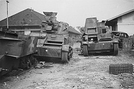 Two Light Tank Mk.VIs captured by Imperial Japanese Army at a workshop in Bandung, 1946