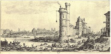 La torre de Nesle y el puente Nuevo, por Jacques Callot, hacia 1610-1635.