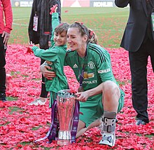 Chamberlain celebrating the Championship title in 2019. Man Utd Women 5 Lewes FC Women 0 11 05 2019-787 (47799294342).jpg