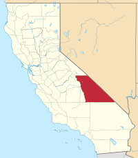 Mapo de Kalifornio kun kantono Inyo emfazita