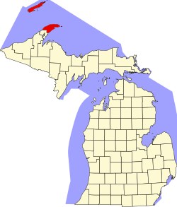 map of Michigan highlighting Keweenaw County