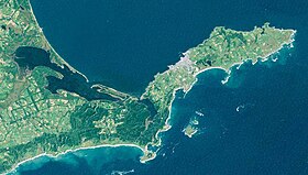 Vue satellitaire de la péninsule de Nemuro (Landsat).