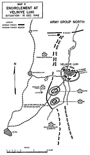 Карта ситуації після оточення німецьких військ у Великих Луках
