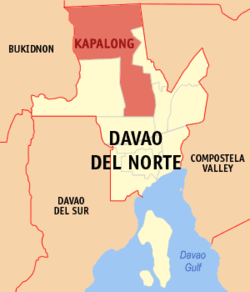 Map of Davao del Norte with Kapalong highlighted