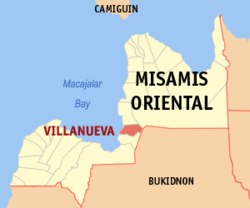 Mapa de Misamis Oriental con Villanueva resaltado