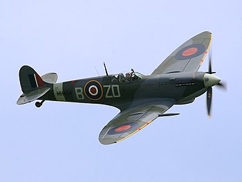 A Supermarine Spitfire, of which 20,351 were produced between 1938 and 1948 Ray Flying Legends 2005-1.jpg