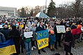 Protesters at the Russian embassy in Riga, Latvia