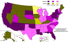 Voting methods used in the United States 2016 U.S. states (and territories) by election methods, 2016.svg
