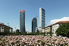 The skyscrapers of CityLife business district in Milan Veduta delle tre torri del quartiere Citylife a Milano.jpg