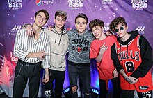 Why Don't We at the 2018 B96 Jingle Bash in Chicago. From left to right: Daniel Seavey, Corbyn Besson, Jonas Marais, Zach Herron, and Jack Avery.