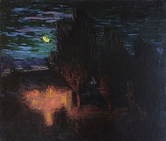 Roderic O'Conor: 'Les Korrigans sous la lune – The dance of the elves of Pont-Aven' (månebelyst landskab med høje træer), ca. 1898-1900