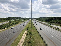 I-95 South at MD Route 200 2019-07-05 15 17 37 View south along Interstate 95 from the overpass for the ramp from Maryland State Route 200 eastbound to Interstate 95 northbound in Konterra, Prince George's County, Maryland.jpg