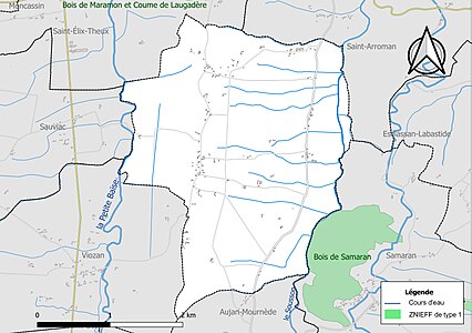 Carte de la ZNIEFF de type 1 sur la commune.