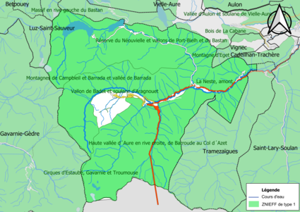 Carte des ZNIEFF de type 1 sur la commune.