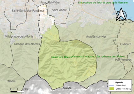 Carte de la ZNIEFF de type 2 sur la commune.