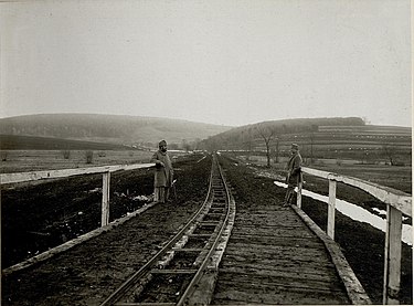Feldbahnbrücke auf der Strecke Pomorzany–Dunajow, 12. Dez. 1916