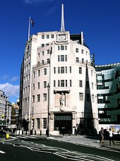 The BBC World Service is located in Broadcasting House, London. Broadcasting House and East Wing.jpg