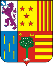 Геральдический щит с гербом, разделенным на шесть частей разного рисунка