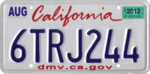 Номерной знак Калифорнии, август 2012.png
