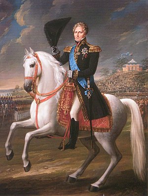 Karl XIV Johan med Borgen i bakgrunden till höger, målning av Fredric Westin 1838.