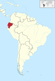 Map of Ecuador in the Americas Ecuador in South America.svg
