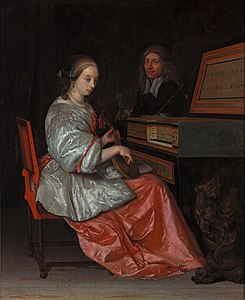Γυναίκα καθισμένη σε βιγινάλι με σείστρο (είδος κιθάρας) στα γόνατά της. Λάδι σε δρυ, 1669, Μουσείο Μπόιμανς - φαν Μπένινγκεν