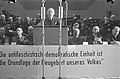 Hermes taler under det første møtet til Den antifascistiske blokk i 1945. Til høyre for Hermes i bildet tidligere finansminister under Weimarrepublikken Eugen Schiffer og helt til høyre Walter Ulbricht, den senere leder av DDR.