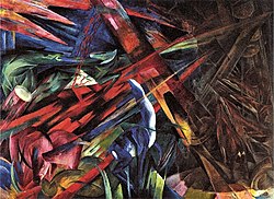 Franz Marc, The fate of the animals, 1913, oil on canvas. The work was displayed at the exhibition of "Entartete Kunst" ("degenerate art") in Munich, Nazi Germany, 1937. Franz Marc-The fate of the animals-1913.jpg