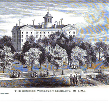 Genesee Wesleyan Seminary Genesee Wesleyan Seminary in 1870 (Lima, New York).png