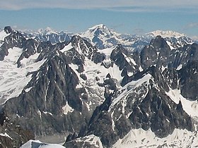 Le glacier de Pierre-Joseph vu depuis l'aiguille du Midi à l'ouest-sud-ouest.