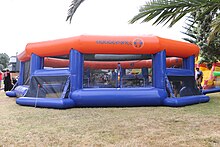 Inflatable Hungerball arena with six goals.