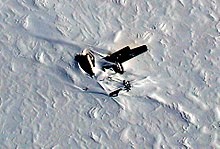 NASA photo of the Kee Bird showing the remains, crumpled on an ice shelf, 1 May 2014 Kee Bird 1 May 2014.jpg