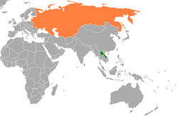 Карта с указанием местоположения Лаоса и Советского Союза