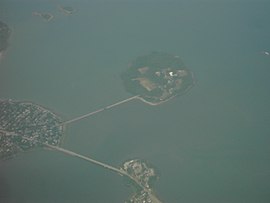 A 2007 aerial view of Mackworth Point (left) and Mackworth Island