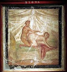 Lucretius recommended the "doggy" position for couples who wanted to conceive (wall painting from Pompeii) Napoli-museomosaico3.jpg