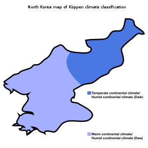 Bản đồ CHDCND Triều Tiên theo Phân loại khí hậu Köppen.