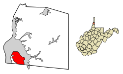 Location of Bethlehem in Ohio County, West Virginia.