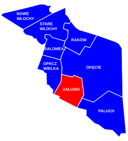 Location of Załuski within the district of Włochy, in accordance to the City Information System.