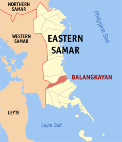 Mapa ng Silangang Samar na nagpapakita sa lokasyon ng Balangkayan.