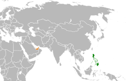 Map indicating locations of Philippines and United Arab Emirates