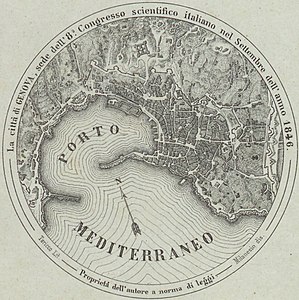 Il porto di Genova nel 1846. Immagine celebrativa dell’8º congresso degli scienziati italiani, Genova settembre 1846.