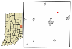 Location of Saratoga in Randolph County, Indiana.