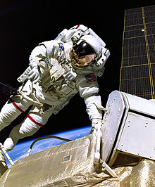 Jerry Ross during one of the first spacewalks that began assembly of the International Space Station STS-88EVA.jpg