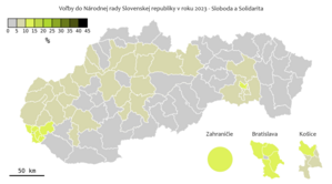 Mapa výsledkov strany SaS