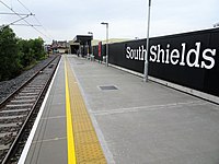 A atual estação de metrô de South Shields, em Agosto de 2019, pouco depois da reinauguração.