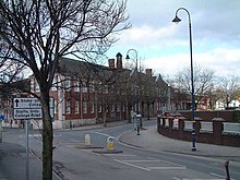 Staffordshire University, College Road, Stoke. The building shown is the former technical college, opened 1914 Staffordshire university stoke campus frontage.jpg