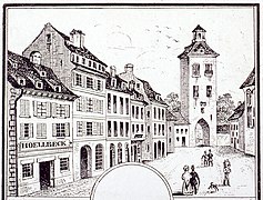 Rue d'Or et porte de l'Hôpital, vers 1850.