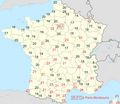 Carte des températures minimales relevées en France le 12 août 2003 (jour le plus chaud de l'année) d'après Météo-France.