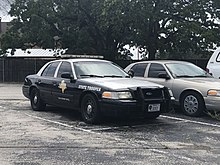 Texas Highway Patrol Ford Crown Victoria at the DPS district office in Hurst Texas HP Crown Victoria Hurst.jpg